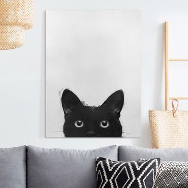 Tableau sur toile - Illustration Black Cat On White Painting
