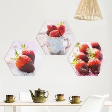 Hexagone en alu Dibond - Strawberries In Chocolate Vintage