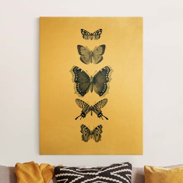 Tableau sur toile or - Ink Butterflies On Beige Backdrop