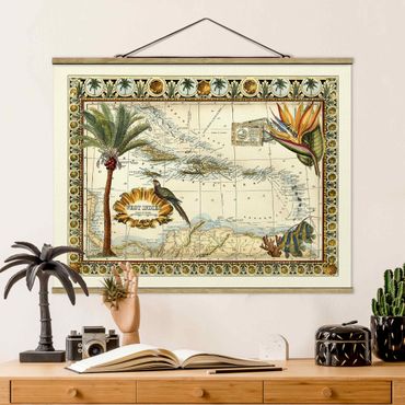 Tableau en tissu avec porte-affiche - Vintage Tropical Map West Indies