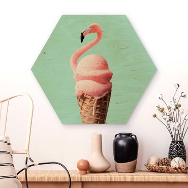 Hexagone en bois - Ice Cream Cone With Flamingo