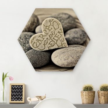 Hexagon Picture Wood - Carpe Diem Heart With Stones