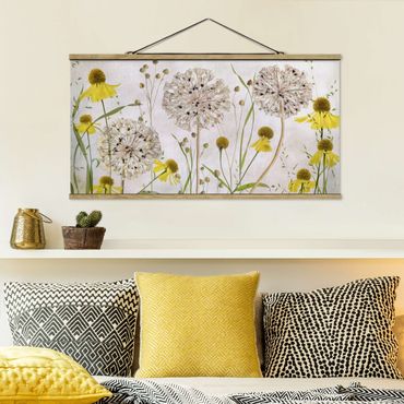 Tableau en tissu avec porte-affiche - Allium And Helenium Illustration