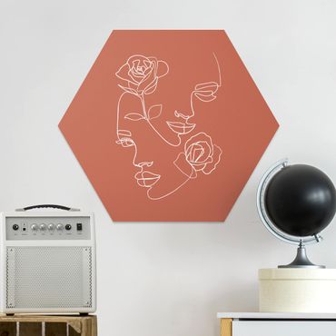 Hexagone en forex - Line Art Faces Women Roses Copper