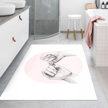 Vinyl Floor Mat - Laura Graves - Illustration Hands Friendship Circle Pink White - Landscape Format 4:3