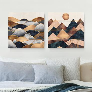 Impression sur bois - Geometric & Golden Mountains Watercolour
