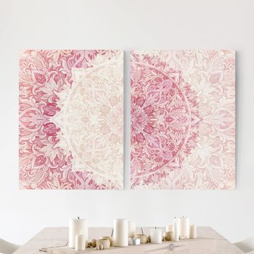 Impression sur toile - Mandala Watercolour Ornament Set Beige Pink