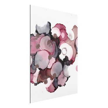 Tableau sur aluminium - Pink Beige Drops With Pink Gold