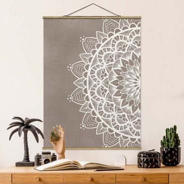 Tableau en tissu avec porte-affiche - Mandala Illustration Shabby White Beige