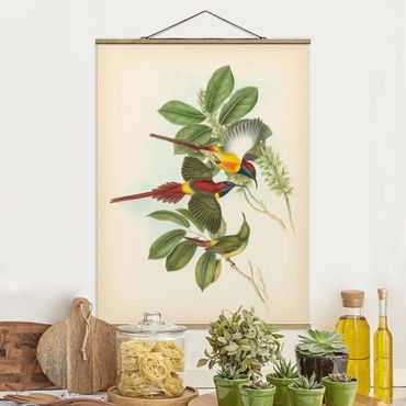 Tableau en tissu avec porte-affiche - Vintage Illustration Tropical Birds III
