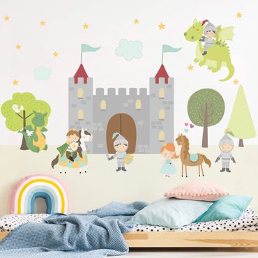 Sticker mural - Castle Knights Dragon Prince And Princess