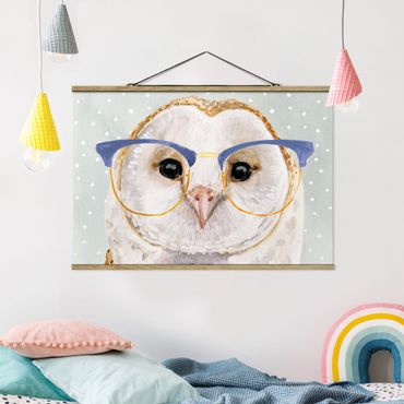 Tableau en tissu avec porte-affiche - Animals With Glasses - Owl