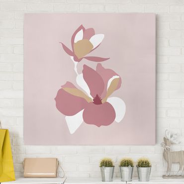 Tableau sur toile - Line Art Flowers Pastel Pink