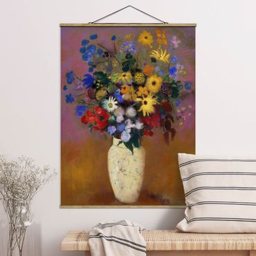 Tableau en tissu avec porte-affiche - Odilon Redon - White Vase with Flowers