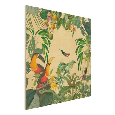 Impression sur bois - Vintage Collage - Birds In The Jungle