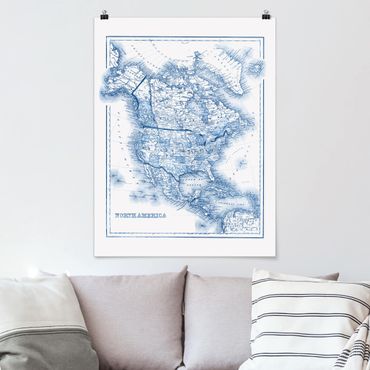 Poster cartes de villes, pays & monde - Map In Blue Tones - North America