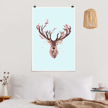 Poster animaux - Deer With Cherry Blossoms