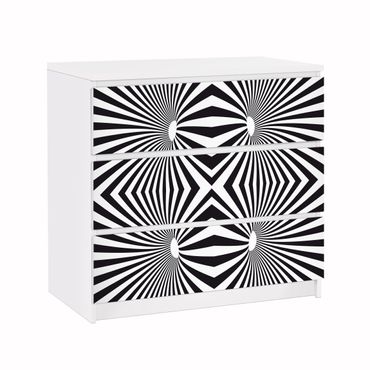 Papier adhésif pour meuble IKEA - Malm commode 3x tiroirs - Psychedelic Black And White pattern