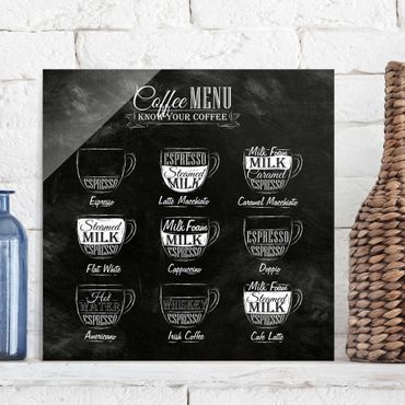 Tableau en verre - Coffee Varieties Chalkboard