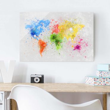 Tableau en verre - Colourful Splodges World Map