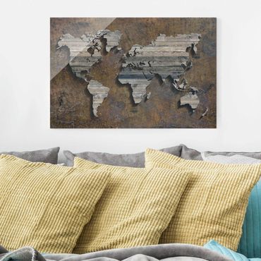 Tableau en verre - Wooden Grid World Map