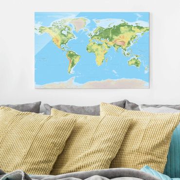 Tableau en verre - Physical World Map