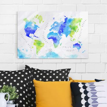 Tableau en verre - World Map Watercolour Blue Green