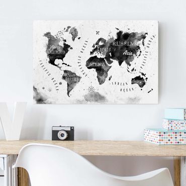 Tableau en verre - World Map Watercolour Black