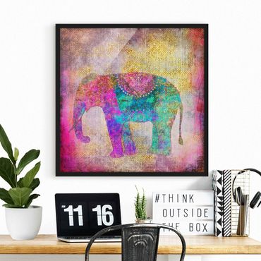Poster encadré - Colourful Collage - Indian Elephant