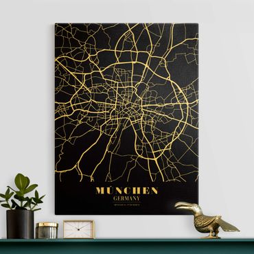Tableau sur toile or - Munich City Map - Classic Black