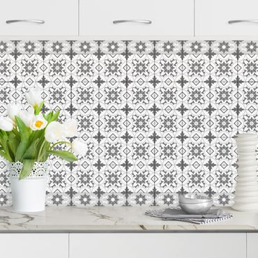 Revêtement mural cuisine - Geometrical Tile Mix Flower Grey