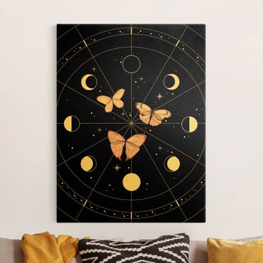 Tableau sur toile or - Moon Phases And Butterflies Pink