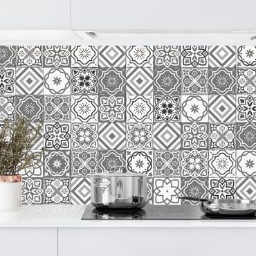 Revêtement mural cuisine - Mediterranean Tile Pattern Grayscale