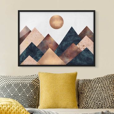 Poster encadré - Geometric Mountains Bronze