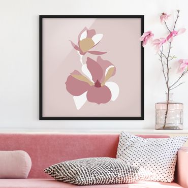 Poster encadré - Line Art Flowers Pastel Pink