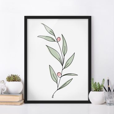 Poster encadré - Branch With Berries Line Art