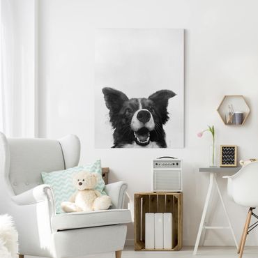 Tableau sur toile - Illustration Dog Border Collie Black And White Painting