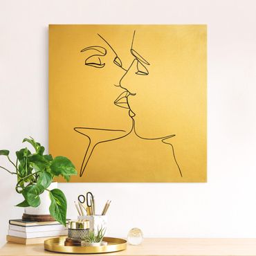 Tableau sur toile or - Line Art Kiss Faces Black And White