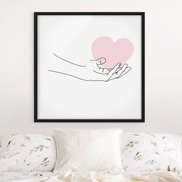 Poster encadré - Hand With Heart Line Art