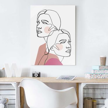 Tableau en verre - Line Art Women Portrait Cheeks Pink