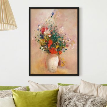 Poster encadré - Odilon Redon - Vase With Flowers (Rose-Colored Background)