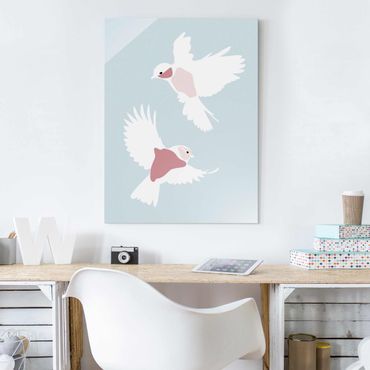 Tableau en verre - Line Art Pigeons Pastel