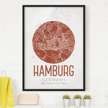 Poster encadré - Hamburg City Map - Retro