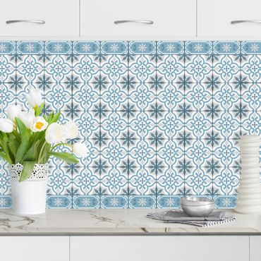 Revêtement mural cuisine - Geometrical Tile Mix Cross Blue Grey