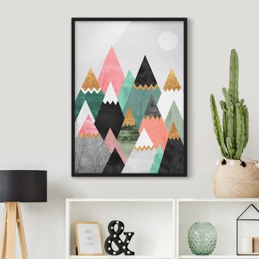 Poster encadré - Triangular Mountains With Gold Tips