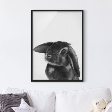 Poster encadré - Illustration Rabbit Black And White Drawing