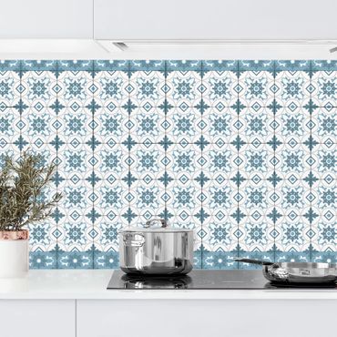 Revêtement mural cuisine - Geometrical Tile Mix Flower Blue Grey