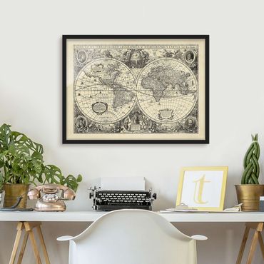 Poster encadré - Vintage World Map Antique Illustration
