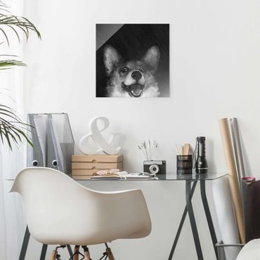 Tableau en verre - Illustration Dog Corgi Paintig Black And White