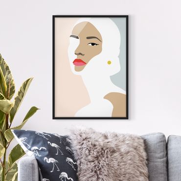 Poster encadré - Line Art Portrait Woman Pastel Grey